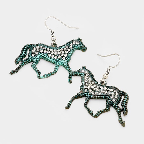 Infrared Studio Jewelry - Wild Horses Patina Verdigris Pave Copper Earrings Infrared Studio Jewelry - Wild Horses Patina Verdigris Pave Copper Earrings